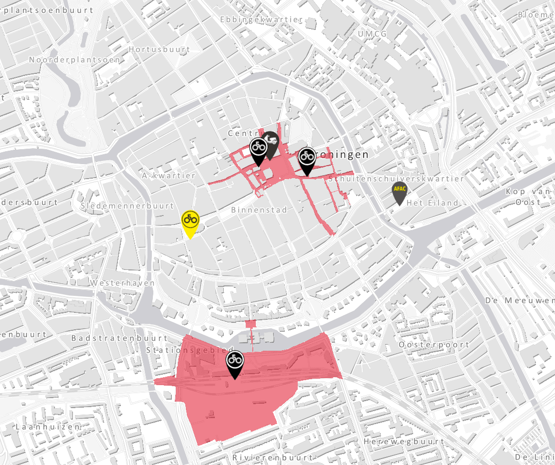 Waarschuwing voor fietsparkeren en no-parking zones tijdens Red Bull District Ride 2026 in Groningen